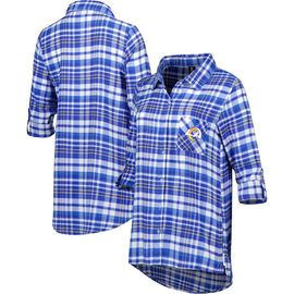 CONCEPTS SPORT Women's Concepts Sport Royal Los Angeles Rams Mainstay Plaid Full-Button Long Sleeve Nightshirt 