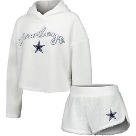CONCEPTS SPORT Women's Concepts Sport White Dallas Cowboys Fluffy Pullover Sweatshirt & Shorts Sleep Set 