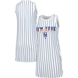 CONCEPTS SPORT Women's Concepts Sport White New York Mets Reel Pinstripe Knit Sleeveless Nightshirt 