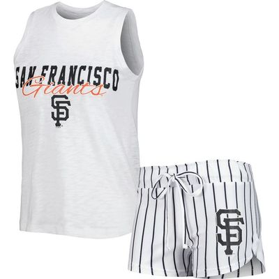 CONCEPTS SPORT Women's Concepts Sport White San Francisco Giants Reel Pinstripe Tank Top & Shorts Sleep Set 