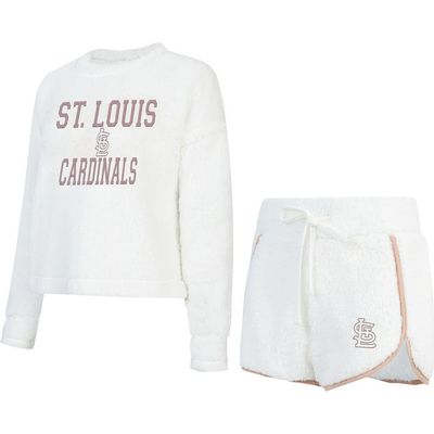 CONCEPTS SPORT Women's Concepts Sport White St. Louis Cardinals Painter Sherpa Long Sleeve Top & Short Set 