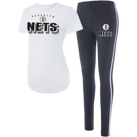 CONCEPTS SPORT Women's Concepts Sport White/Charcoal Brooklyn Nets Sonata T-Shirt & Leggings Sleep Set 