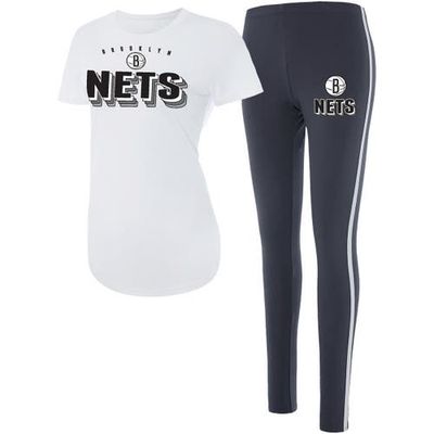 CONCEPTS SPORT Women's Concepts Sport White/Charcoal Brooklyn Nets Sonata T-Shirt & Leggings Sleep Set 
