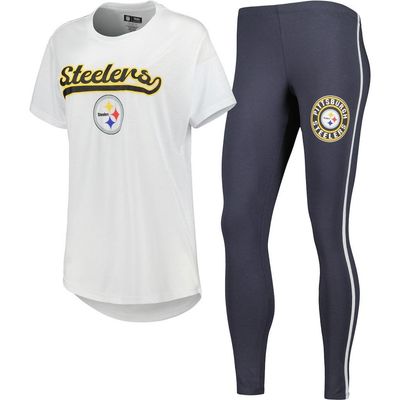 CONCEPTS SPORT Women's Concepts Sport White/Charcoal Pittsburgh Steelers Sonata T-Shirt & Leggings Sleep Set 