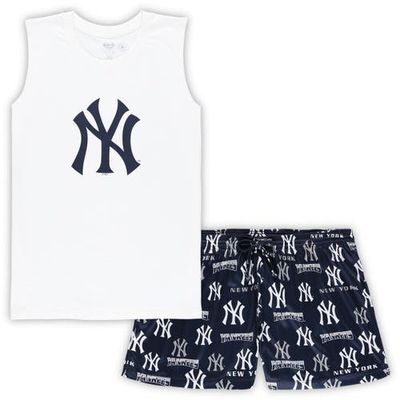 CONCEPTS SPORT Women's Concepts Sport White/Navy New York Yankees Plus Size Tank Top & Shorts Sleep Set 