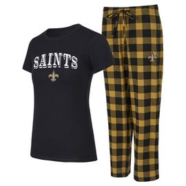CONCEPTS SPORT Women's Concepts Sport Black/Gold New Orleans Saints Avondale T-Shirt & Pants Flannel PJ Set 