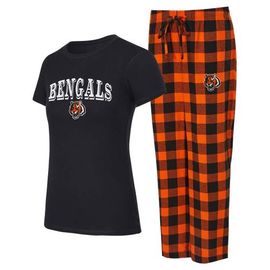 CONCEPTS SPORT Women's Concepts Sport Black/Orange Cincinnati Bengals Avondale T-Shirt & Pants Flannel PJ Set 