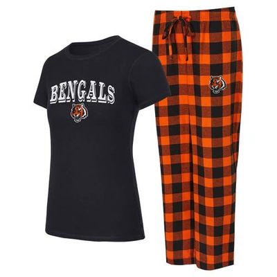CONCEPTS SPORT Women's Concepts Sport Black/Orange Cincinnati Bengals Avondale T-Shirt & Pants Flannel PJ Set 