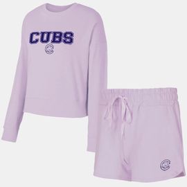 CONCEPTS SPORT Women's Concepts Sport Lavender Chicago Cubs Elevation Tri-Blend Long Sleeve T-Shirt & Shorts Set 