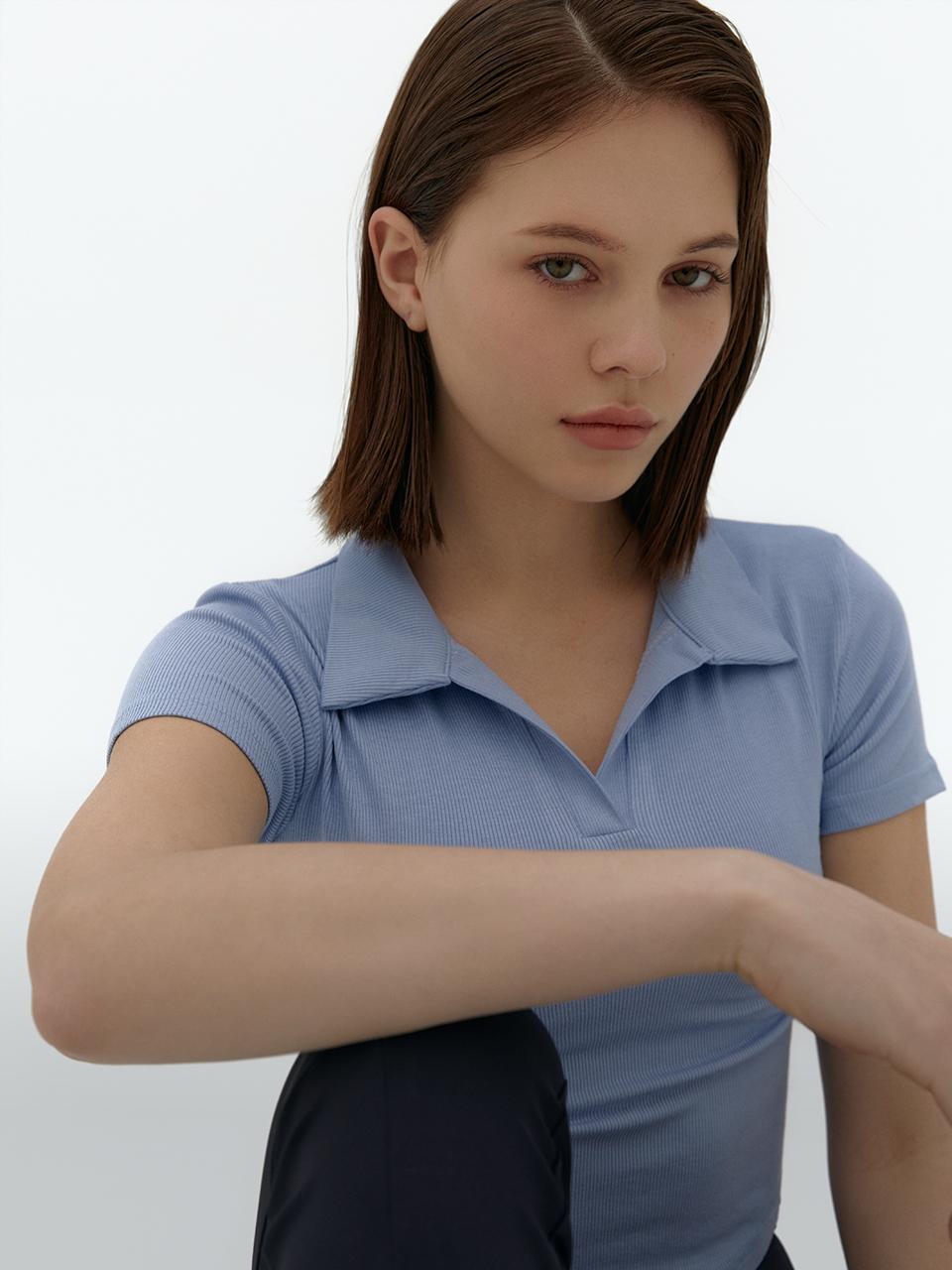 conchwear Open Ccllar Basic Ribbed T-Shirt (Sky Blue)