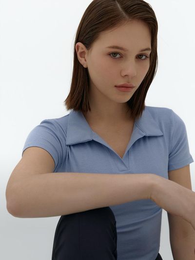 conchwear Open Ccllar Basic Ribbed T-Shirt (Sky Blue)
