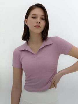 conchwear Open Collar Basic Ribbed T-shirt (Soft Lilac)