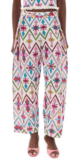 Coniglio Palm Beach Coniglio Palm Beach Adjustable Marina Button Pants Lattice Floral Lotus Flower One