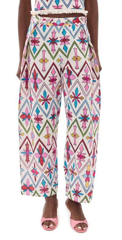 Coniglio Palm Beach Coniglio Palm Beach Adjustable Marina Button Pants Lattice Floral Lotus Flower One