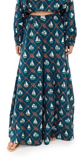 Coniglio Palm Beach Coniglio Palm Beach Exaggerated Wide Leg Esplanade Pants Sailing Knots Starboard Navy One