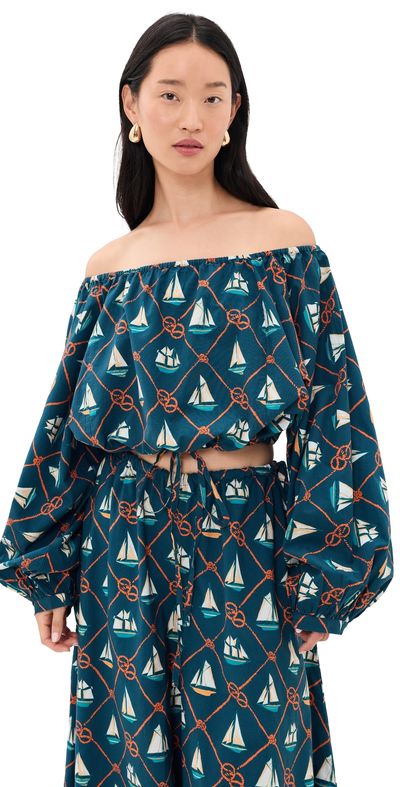 Coniglio Palm Beach Coniglio Palm Beach Sailfish Blouse SAILING KNOTS STARBOARD NAVY One