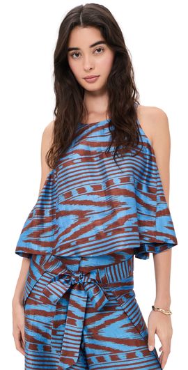 Coniglio Palm Beach Coniglio Palm Beach Shift Silk Tank Top IKAT STRIPE MARBLE AZUL One