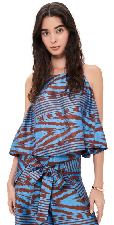 Coniglio Palm Beach Coniglio Palm Beach Shift Silk Tank Top IKAT STRIPE MARBLE AZUL One