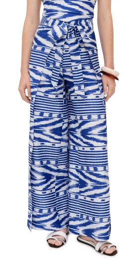 Coniglio Palm Beach Coniglio Palm Beach Silk Two Panel Wrap Pants Ikat Stripe French Blue