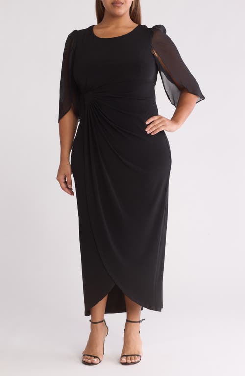 Connected Apparel Connected Apparel Cape Sleeve Faux Wrap Dress