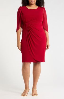 Connected Apparel Connected Apparel Chiffon Sleeve Faux Wrap Dress