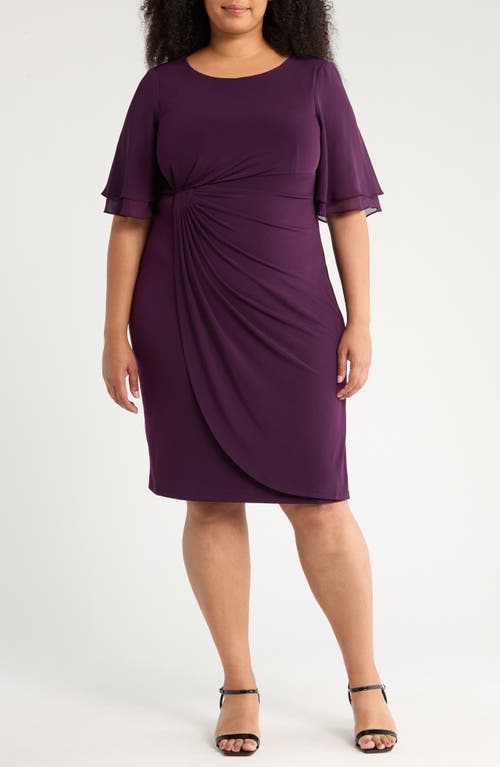 Connected Apparel Connected Apparel Double Flutter Sleeve Faux Wrap Dress