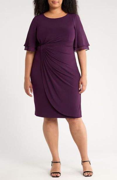 Connected Apparel Connected Apparel Double Flutter Sleeve Faux Wrap Dress