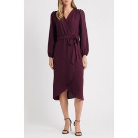 Connected Apparel Connected Apparel Long Sleeve Faux Wrap Midi Dress