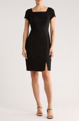 Connected Apparel - Cap Sleeve Sheath Dress in Black/Gold at Nordstrom