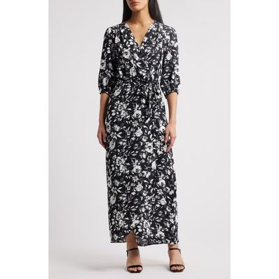 Connected Apparel Connected Apparel Puff Sleeve Faux Wrap Maxi Dress