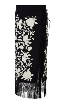Conner Ives Conner Ives Floral Fringed SIlk Midi Skirt