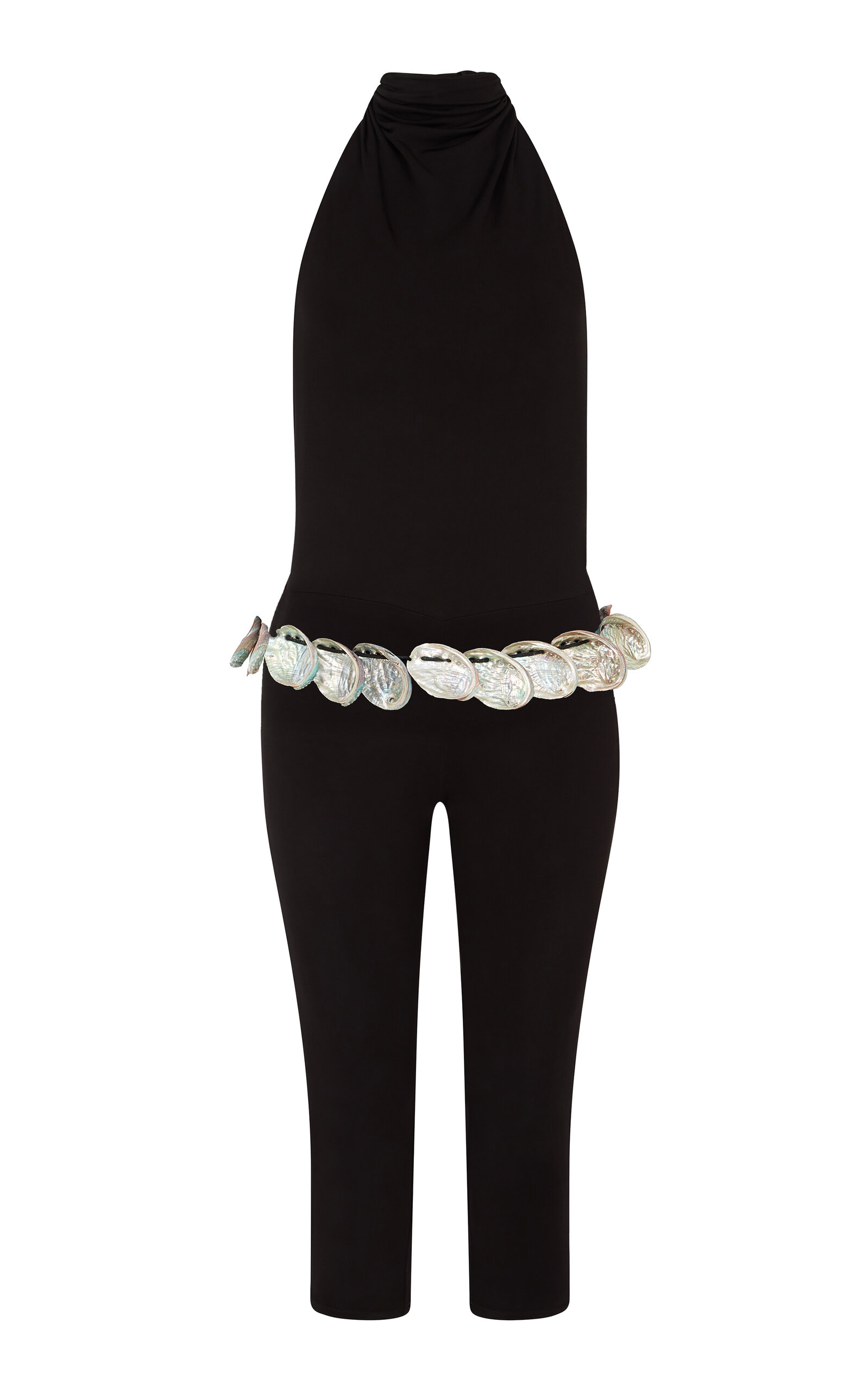 Conner Ives - High Neck Jumpsuit with Abalone Shell Belt Black L display picture 2