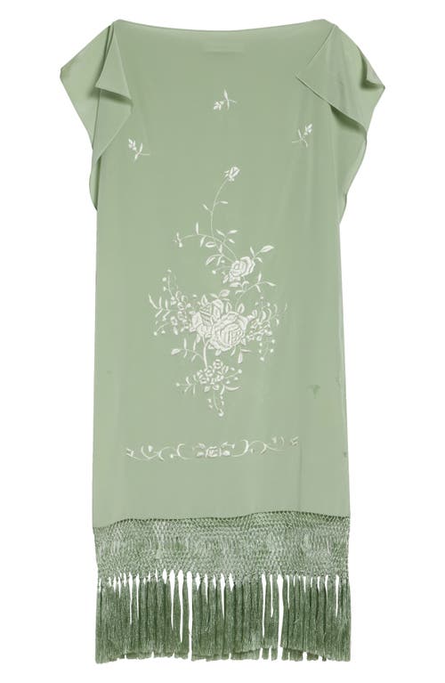 CONNER IVES CONNER IVES Piano Shawl Floral Embroidered Fringe Silk Minidress
