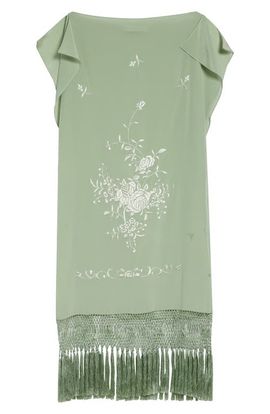 CONNER IVES CONNER IVES Piano Shawl Floral Embroidered Fringe Silk Minidress