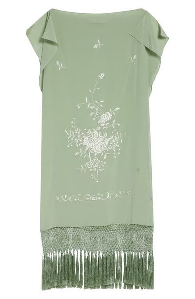 CONNER IVES CONNER IVES Piano Shawl Floral Embroidered Fringe Silk Minidress