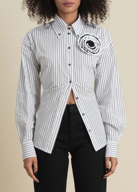 Contessa Mills Contessa Mills Helix Striped Satin-Trim Oxford Shirt