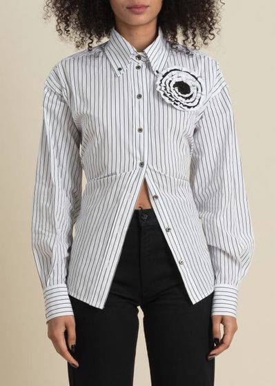 Contessa Mills Contessa Mills Helix Striped Satin-Trim Oxford Shirt