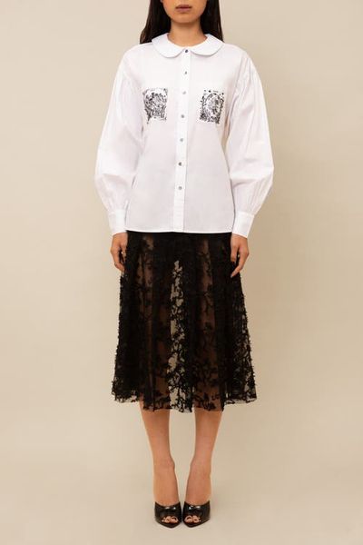 Contessa Mills Contessa Mills Tarot Embroidered Beaded Poplin Oxford Shirt