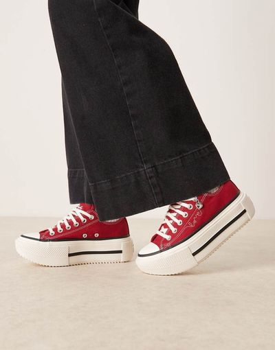Converse Converse Chuck Taylor All Star Lift Hi Double Stack sneakers in burgundy-Red