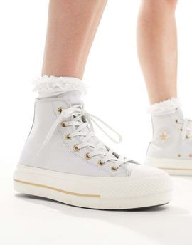 Converse Converse Chuck Taylor All Star Lift Hi platform sneakers in gray with gold details