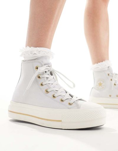 Converse Converse Chuck Taylor All Star Lift Hi platform sneakers in gray with gold details