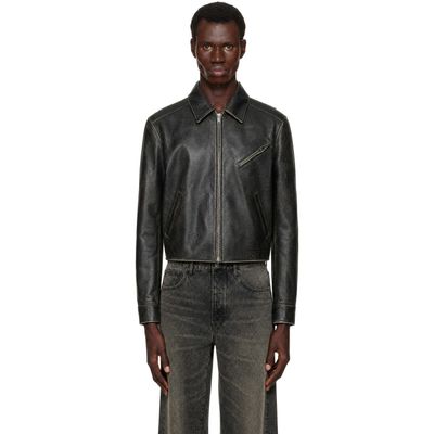 COOR COOR Black Cow Washed Leather Biker Jacket