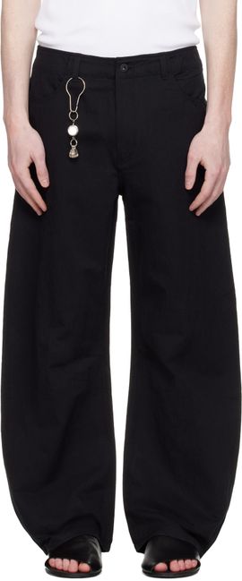 COOR COOR Black Deep Curved Cotton Blend Trousers