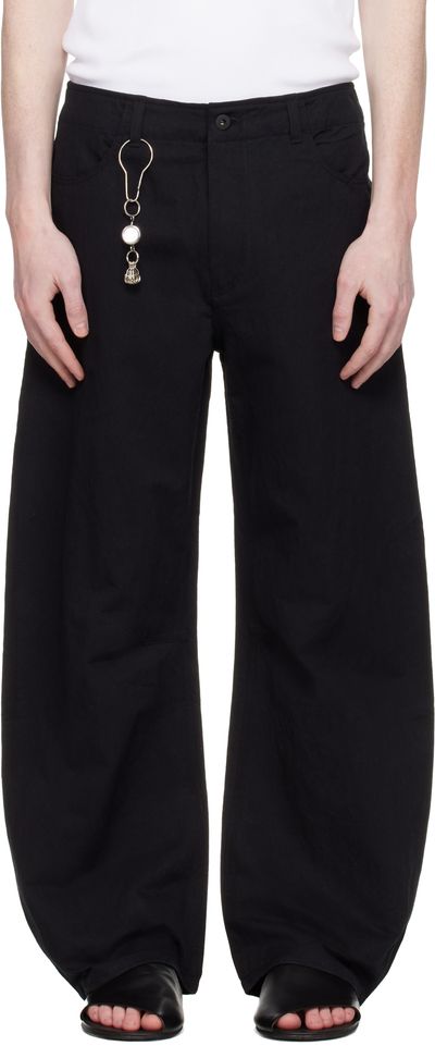 COOR COOR Black Deep Curved Cotton Blend Trousers
