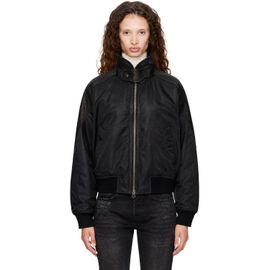 COOR COOR Black Highneck Shearling Mixed MA-1 Bomber Jacket