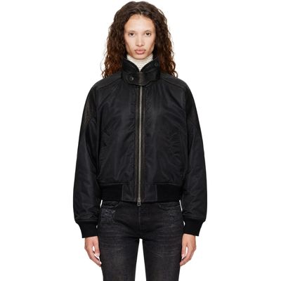 COOR COOR Black Highneck Shearling Mixed MA-1 Bomber Jacket