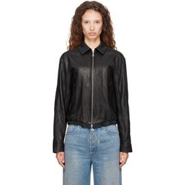 COOR COOR Black Vegetable Swingtop Pleated Leather Jacket