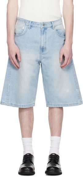 COOR COOR Blue Painted Washed Bermuda Denim Shorts