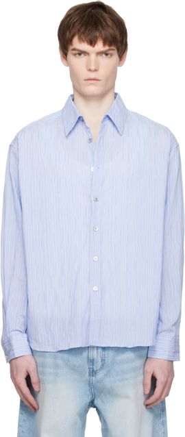 COOR COOR Blue Semi-Overfit Wrinkle Stripe Shirt