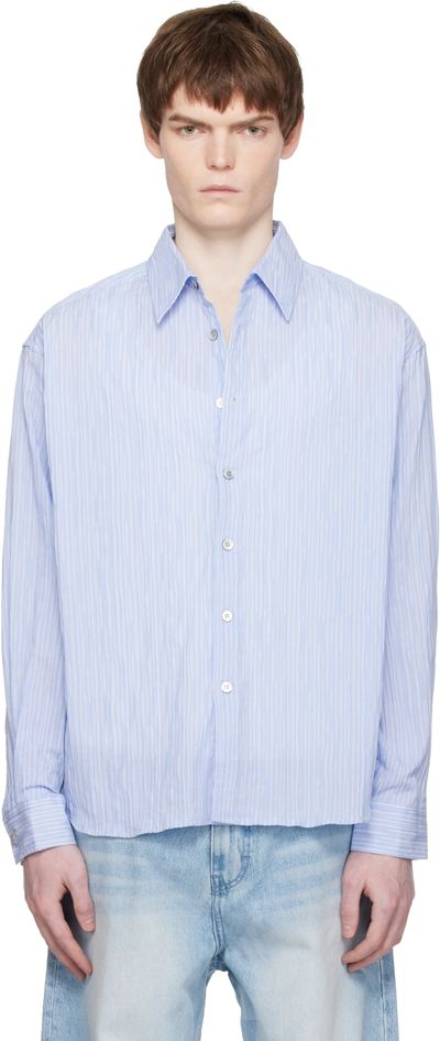 COOR COOR Blue Semi-Overfit Wrinkle Stripe Shirt
